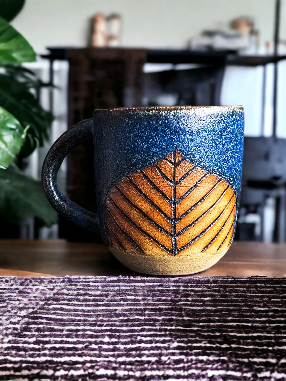 Ceramic Blue Leaf Mug