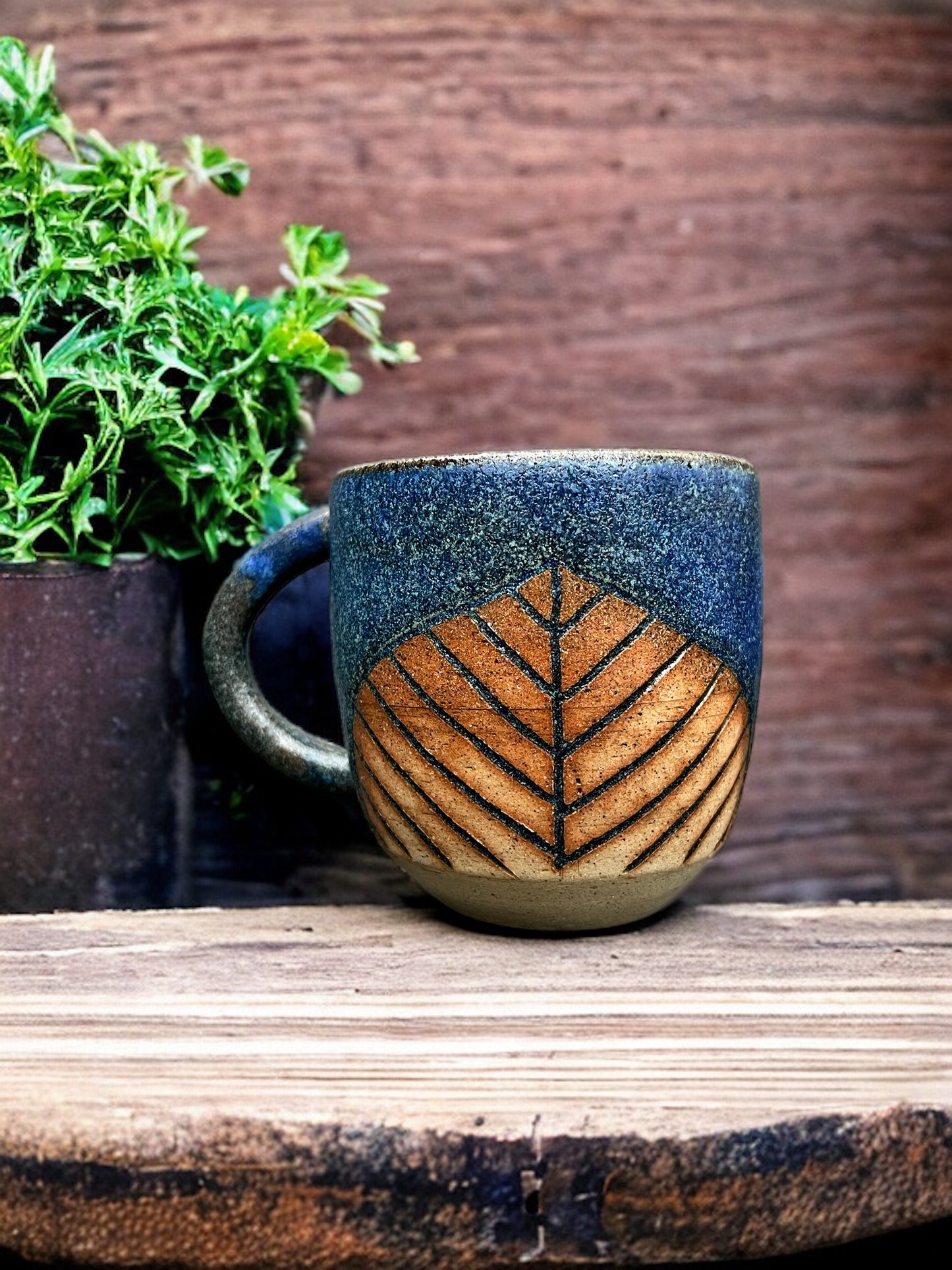 Ceramic Blue Leaf Mug