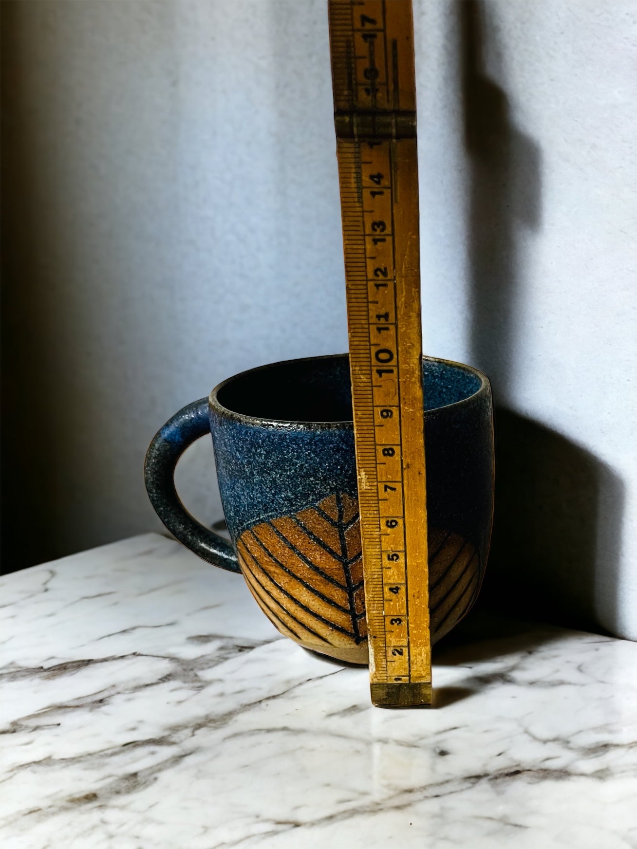 Ceramic Blue Leaf Mug