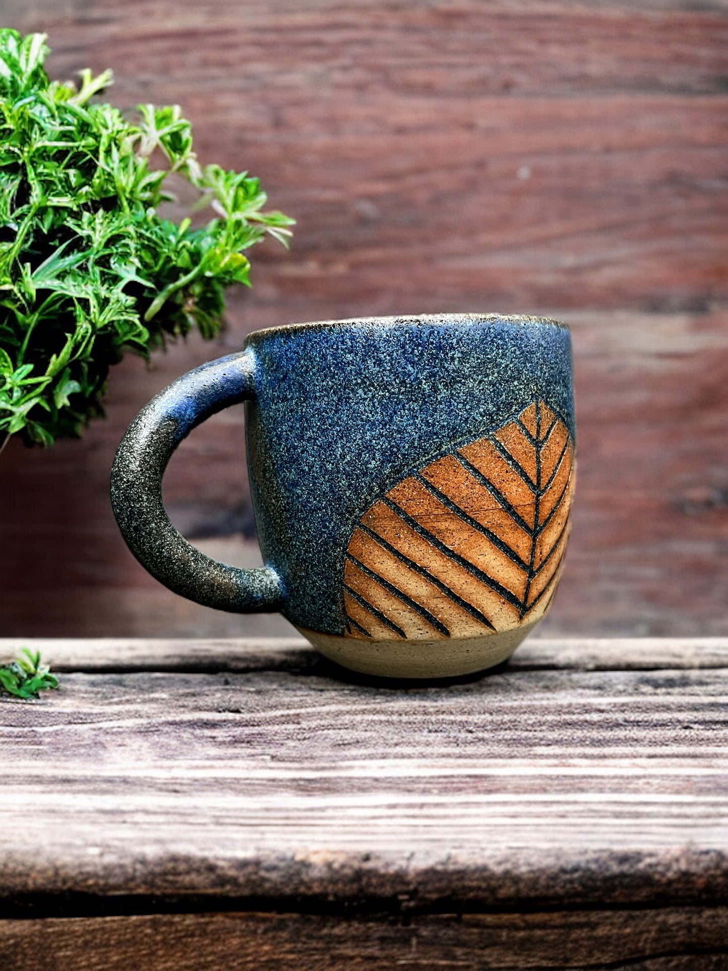 Ceramic Blue Leaf Mug