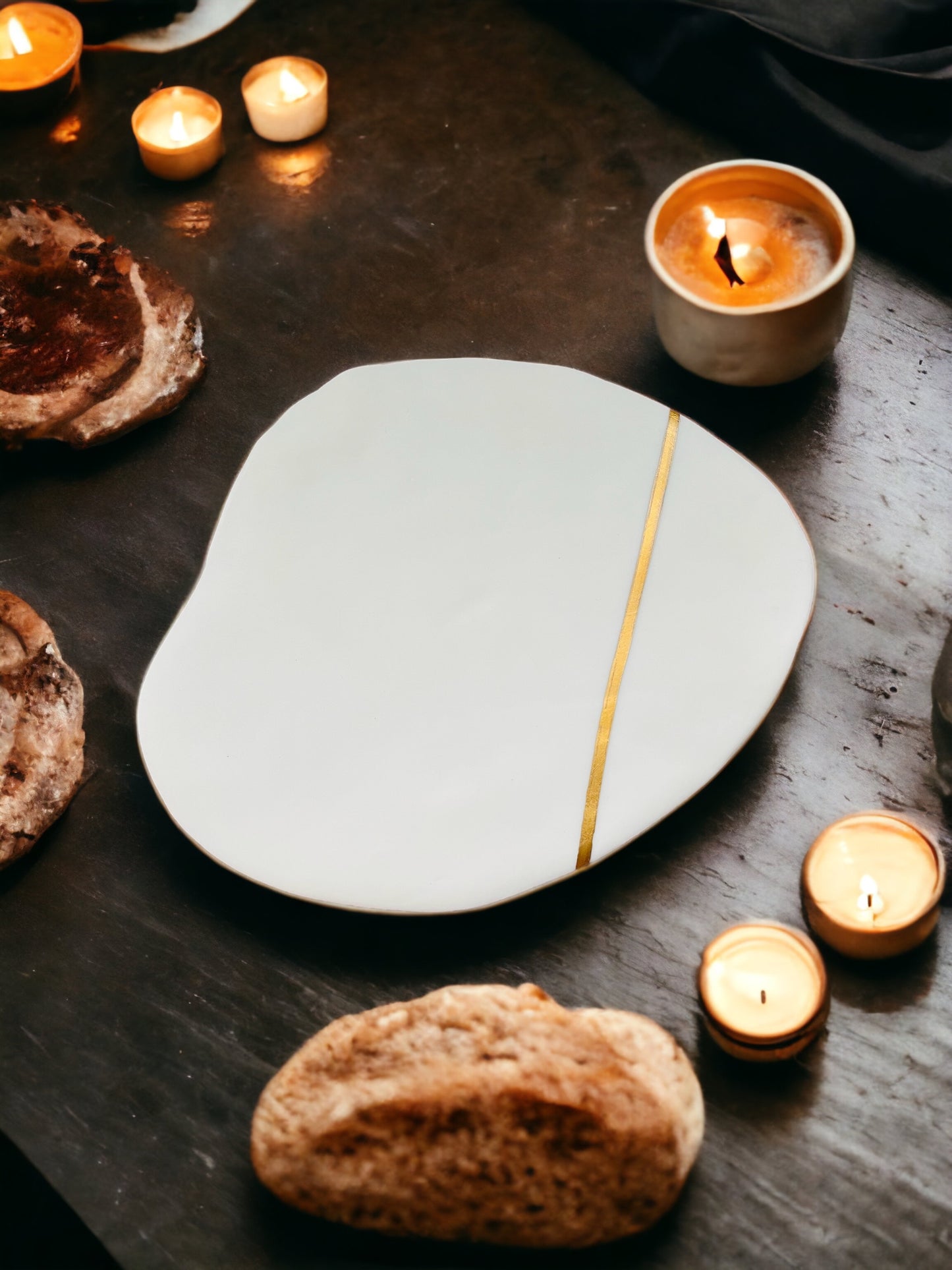 White & Gold Cheese Plate & Bowl