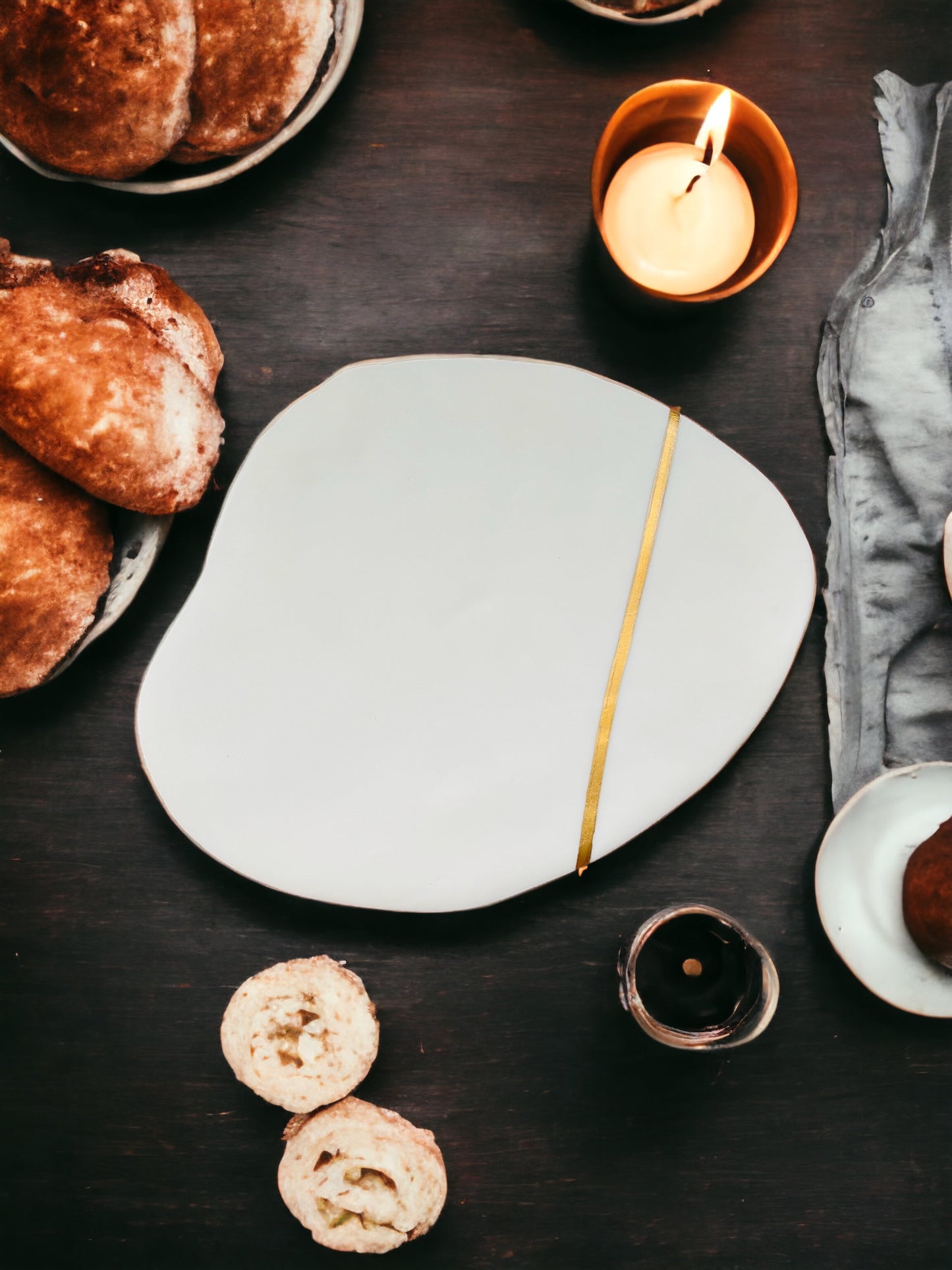 White & Gold Cheese Plate & Bowl