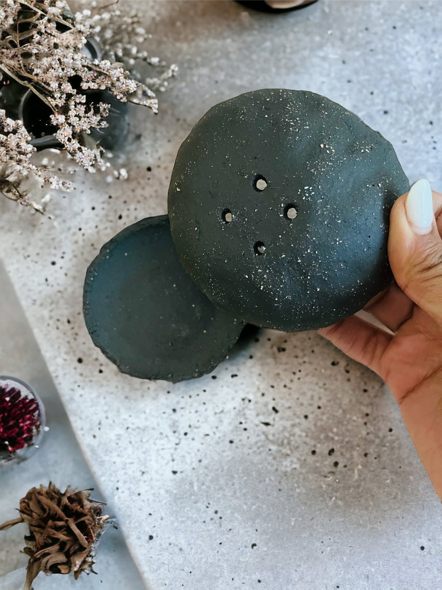 Black Raw-edged Soap Dish