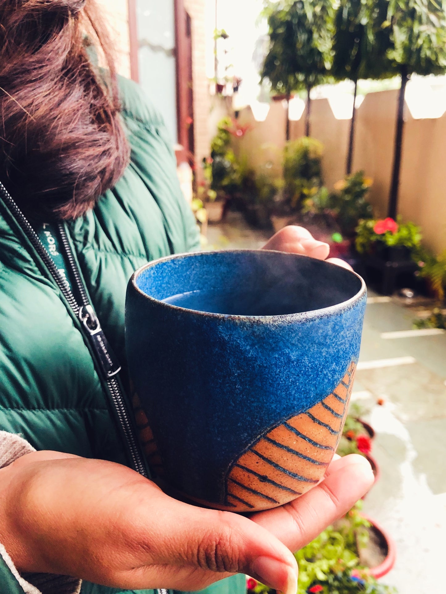 Ceramic Blue Leaf Mug