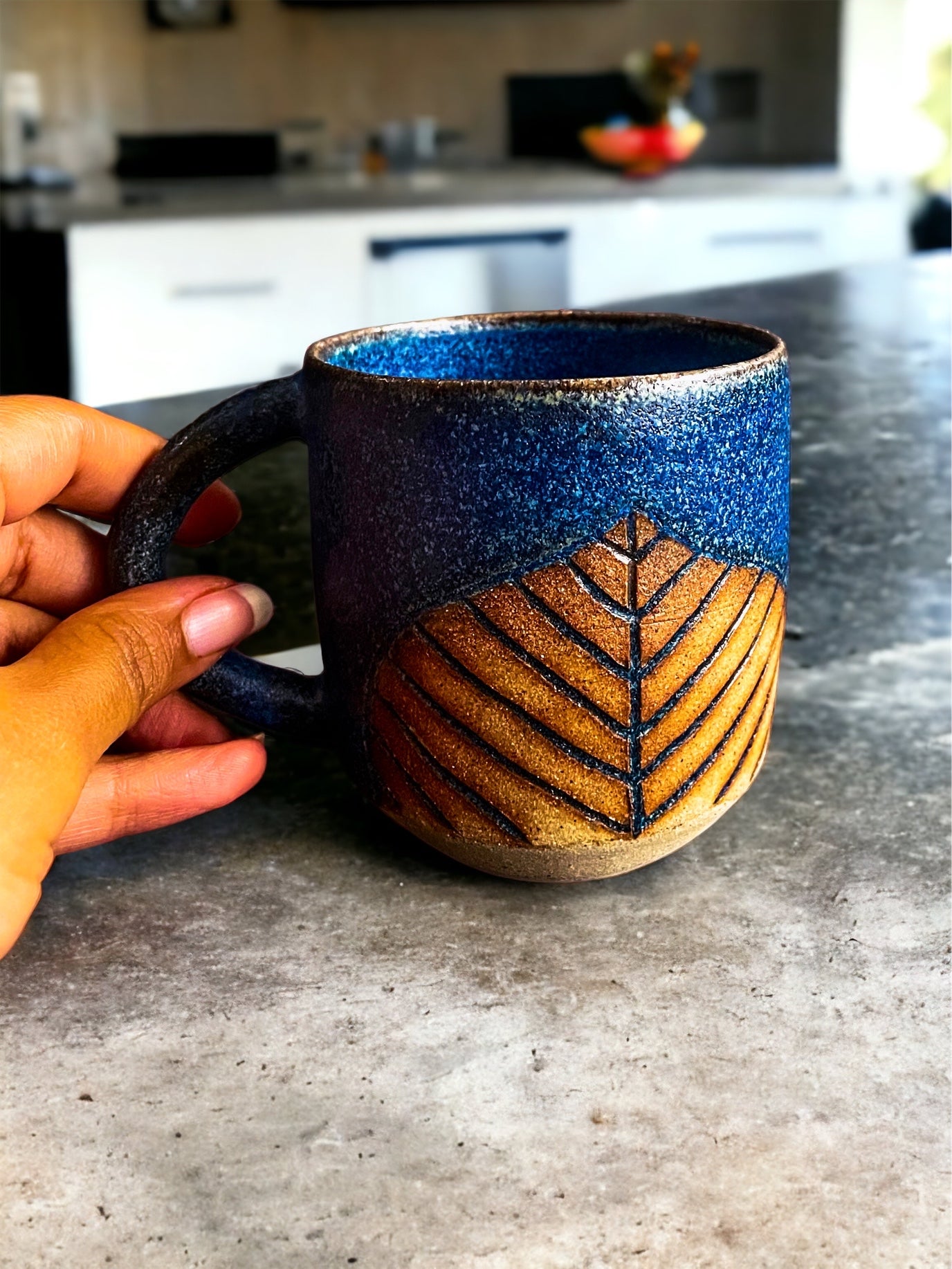 Ceramic Blue Leaf Mug